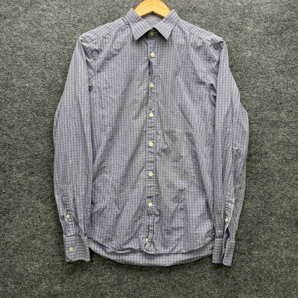 Z Zegna Drop 8 Fit Button Shirt Mens S Blue Gingham Long Sleeve Casual Dress